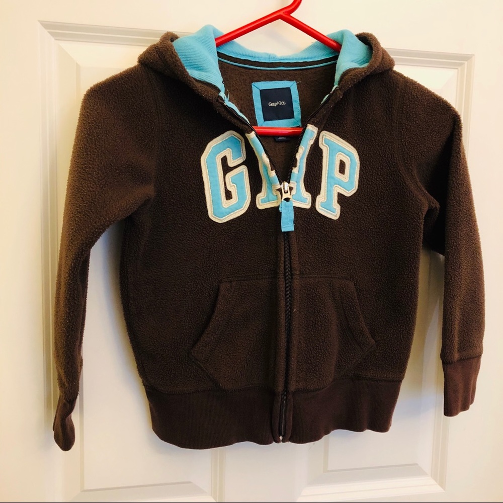 GapKids Fleece Hoodie Chocolate Brown & Aqua S 6-7